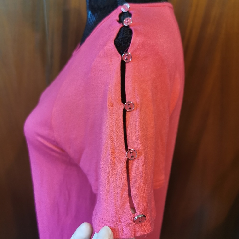 Cable & Gauge Bright Pink Cold Shoulder T-shirt - Picture 3 of 8